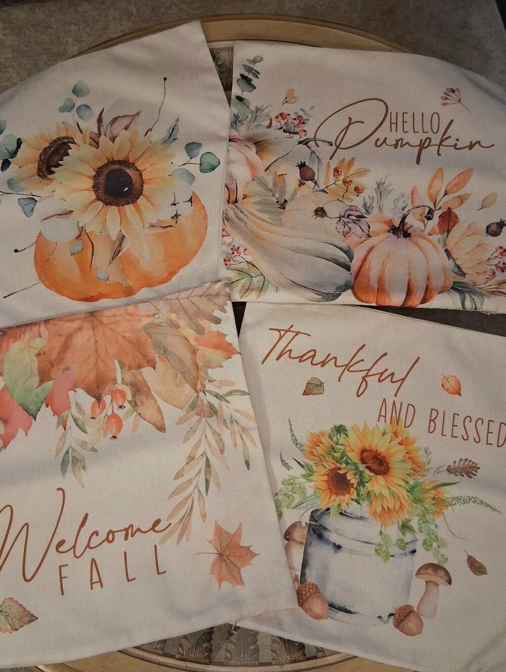 Set of 4 Fall Pumpkin & Sunflower Pillow Covers 18x18 Inch Canvas Autumn Decor